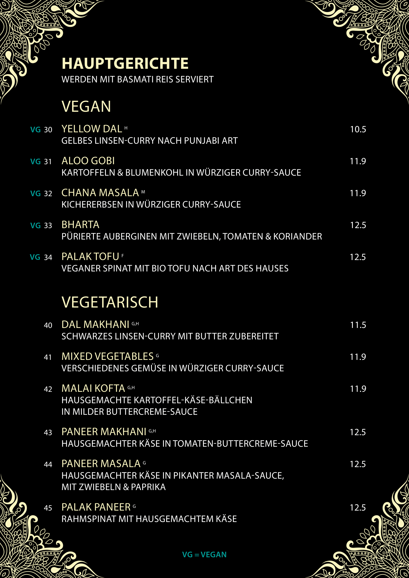 Rasmalai Speisekarte - Vegan & Vegetarisch